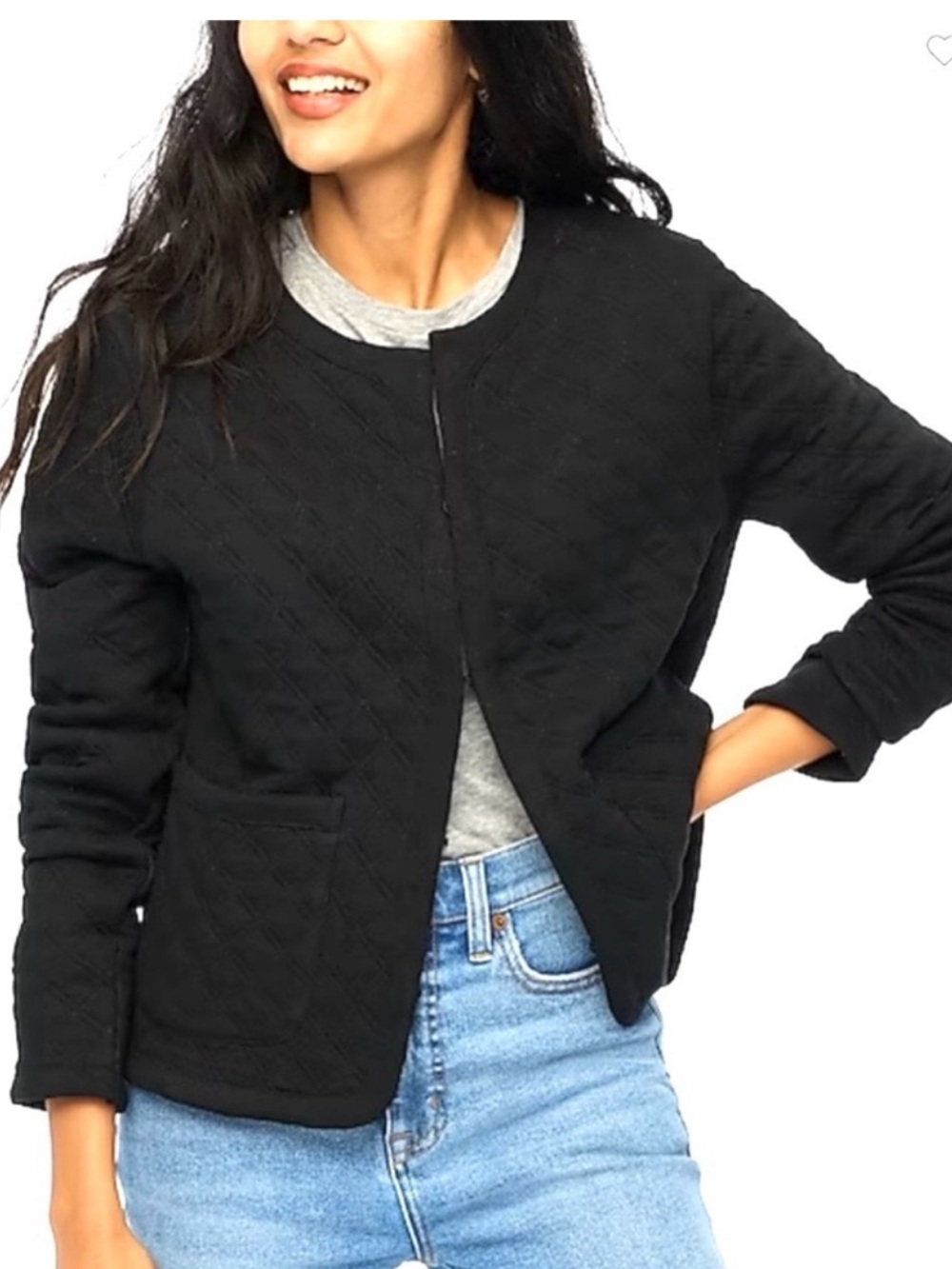 J. Crew Black Quilted Collarless Blazer Jacket